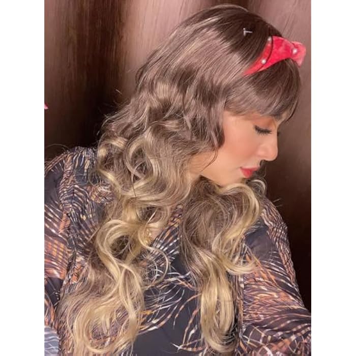 DILLARDS Long Wavy Ombre Wig, Blonde Brown Hair With Bangs, Heat Resistant Synthetic Curls - Image 1